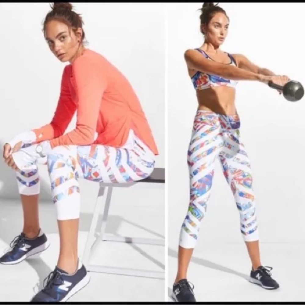 Athleta Kaleidoscope Sonar Capri Leggings White & Multi Colors Size XLT